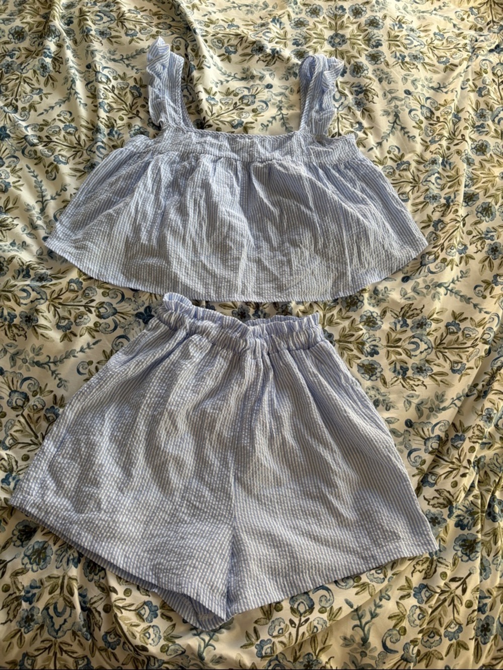 Light Blue Striped Seersucker Two-Piece Set